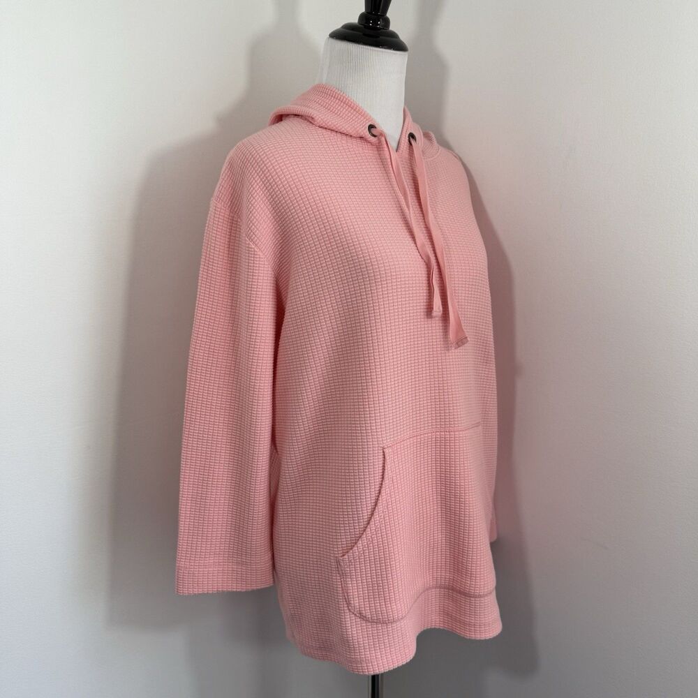 Lilla P Sweater Small Hoodie Waffle Knit Kangaroo Pocket 3/4 Sleeve Peach Glow - Picture 2 of 9